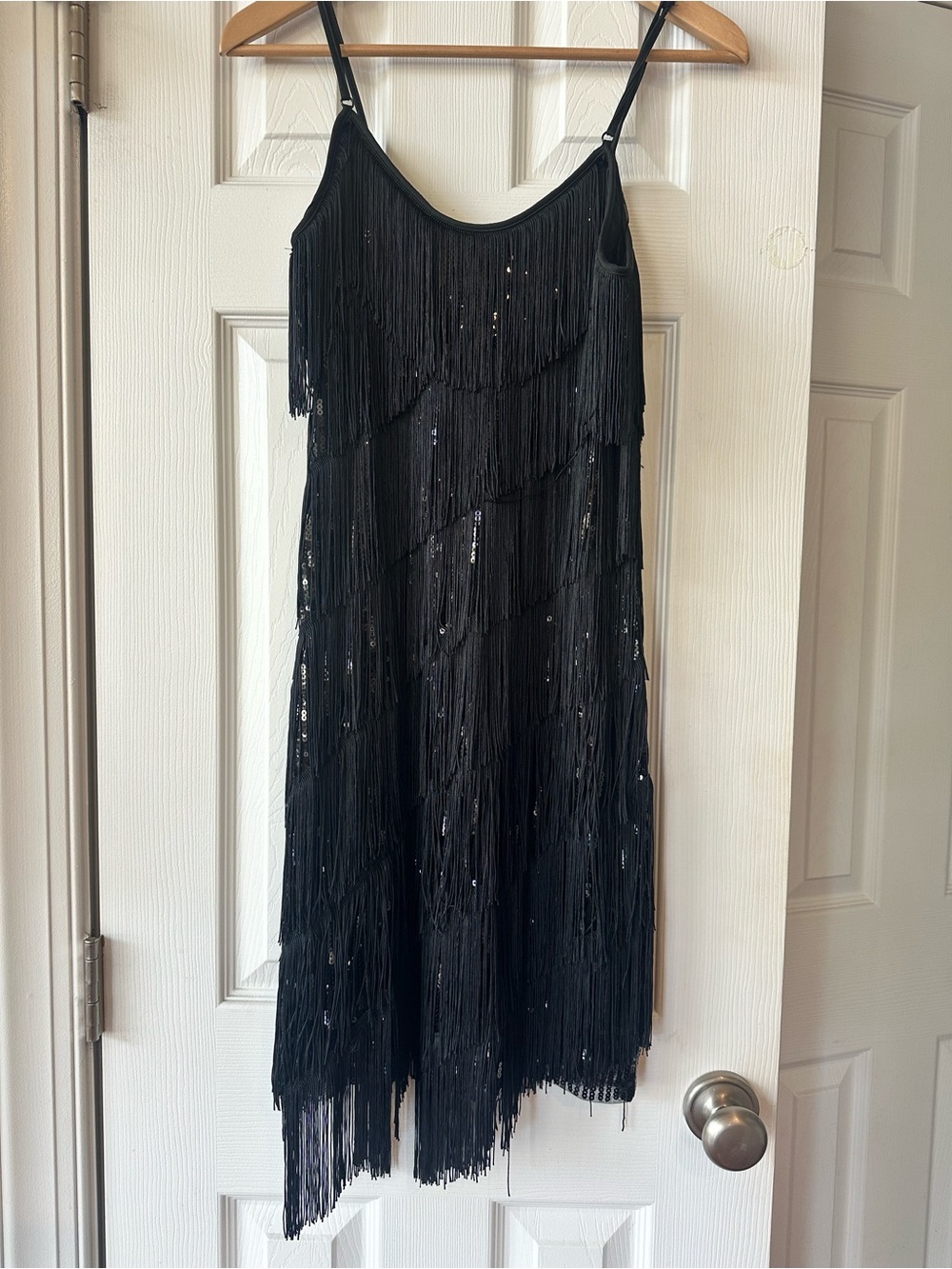 Black Fringe Sequin Party Dress, large - Picture 2 of 2
